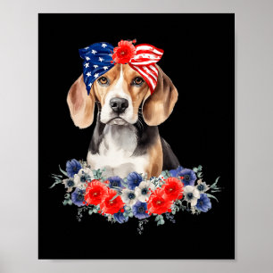 Póster Pañuelo de perro Beagle bandera americana 4 de jul