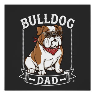 Póster Papa Bulldog Perro Gafas de sol Bandana