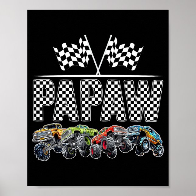 Póster Papá Camión Monstruo Retro Cumpleaños Familiar Com (Frente)