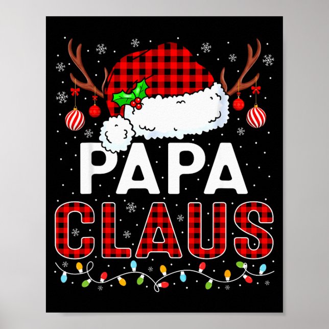 Póster Papa Claus Christmas Lights Santa Hat Pajama Famil (Frente)