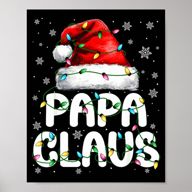 Póster Papa Claus Santa Hat Christmas Lights Pajama Famil (Frente)