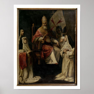 Póster Papa Clemente VIII que bendice a las monjas