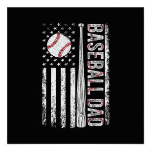Póster Papá de béisbol Bandera Americana Patriótica Día d