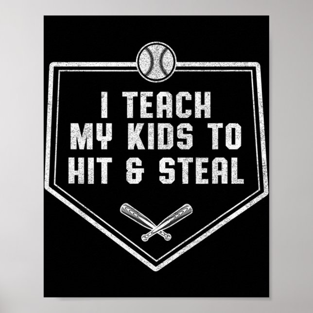 Póster Papá de béisbol - Enseño a mis hijos a robar (Frente)