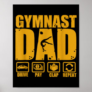 Póster Papá de gimnasia divertido conduce paga aplaude re