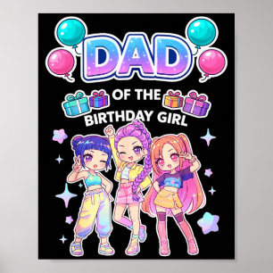 Póster Papá de la chica del cumpleaños lindo chibi kpop d