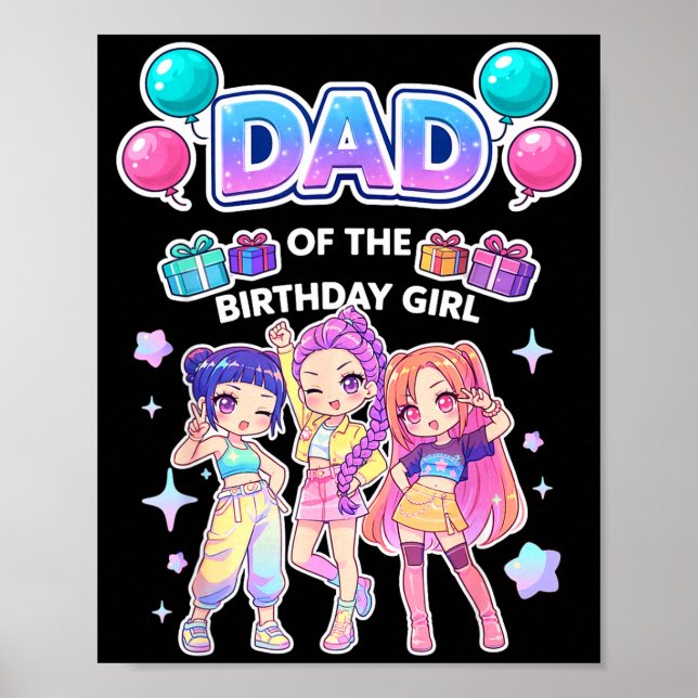 Póster Papá de la chica del cumpleaños lindo chibi kpop d (Frente)