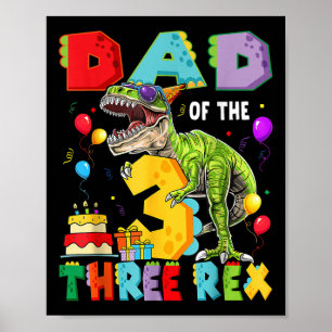 Póster Papá de los tres Rex cumpleaños 3 niño dinosaurio