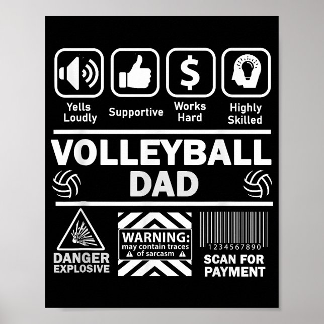 Póster Papá de voleibol Contenidos divertidos de padre de (Frente)