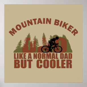 Póster Papá divertido en bicicleta de montaña
