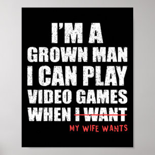 Póster Papá divertido jugador Puedo jugar videojuegos cua