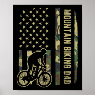 Póster Papá en bicicleta de montaña Camuflaje Bandera Ame