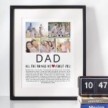 Póster Papá fotos cosas que amamos por ti, Día del Padre<br><div class="desc">Compila una lista de cosas que amas de tu padre,  agrega algunas fotos favoritas y tienes un regalo del Día del Padre que él valorará! ¡Perfecto para cumpleaños y otros miembros de la familia también! ♥</div>