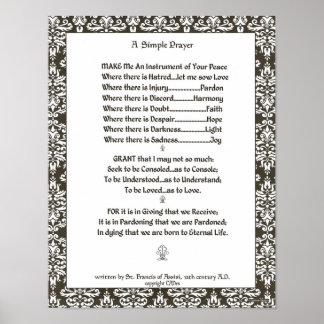 Póster PAPA FRANCIS=ST. FRANCIS SIMPLE PRAYER=Filigree