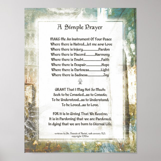 Póster PAPA FRANCIS=ST. FRANCIS SIMPLE PRAYER=La Piazza (Frente)