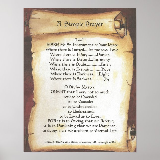 Póster PAPA FRANCIS=ST. FRANCIS SIMPLE PRAYER=Scroll (Frente)