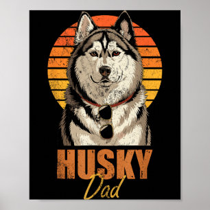 Póster Papá Husky Retro Genial Divertido Amantes de Perro