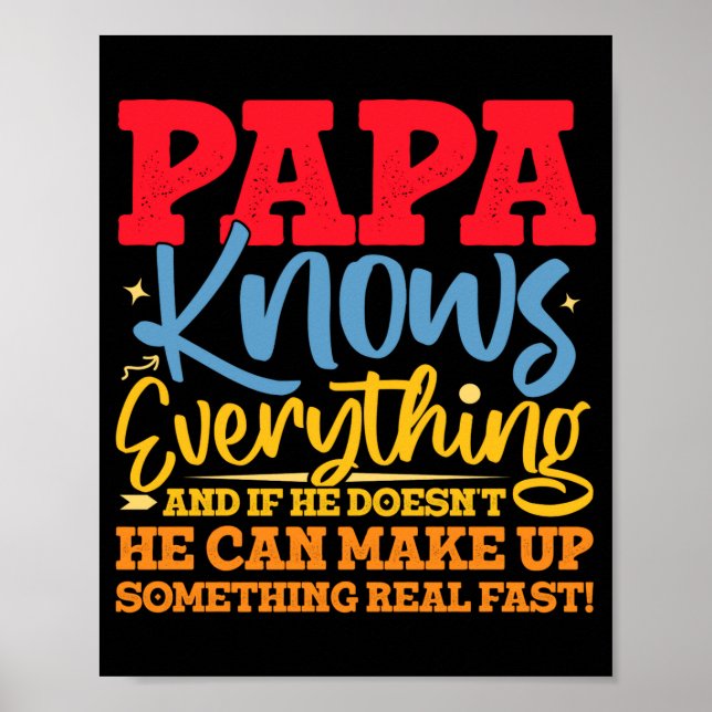 Póster Papa Know Everything Fathers Day Cool Father Funny (Frente)