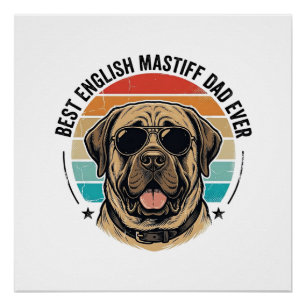 Póster Papá Mastín Inglés Atardecer Vintage Perro Vector 