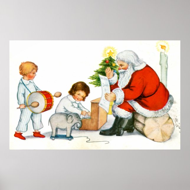 Póster Papá, Navidad, niños y juguetes (Frente)