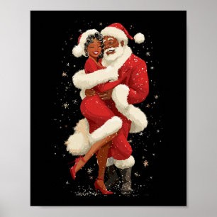 Póster Papá Noel afroamericano bailando con la Sra. Claus