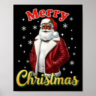 Póster Papá Noel afroamericano Navidad Frío Negro X-mas