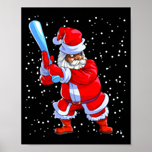 Póster Papá Noel afroamericano negro de béisbol C