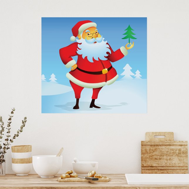 Póster Papá Noel caprichoso con un pequeño árbol de Navid (Subido por el creador)