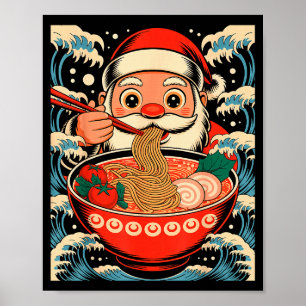 Póster Papá Noel comiendo fideos Ramen Navidad japonesa