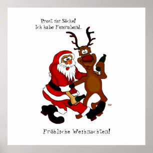 Póster Papá Noel con alce - Feliz Navidad