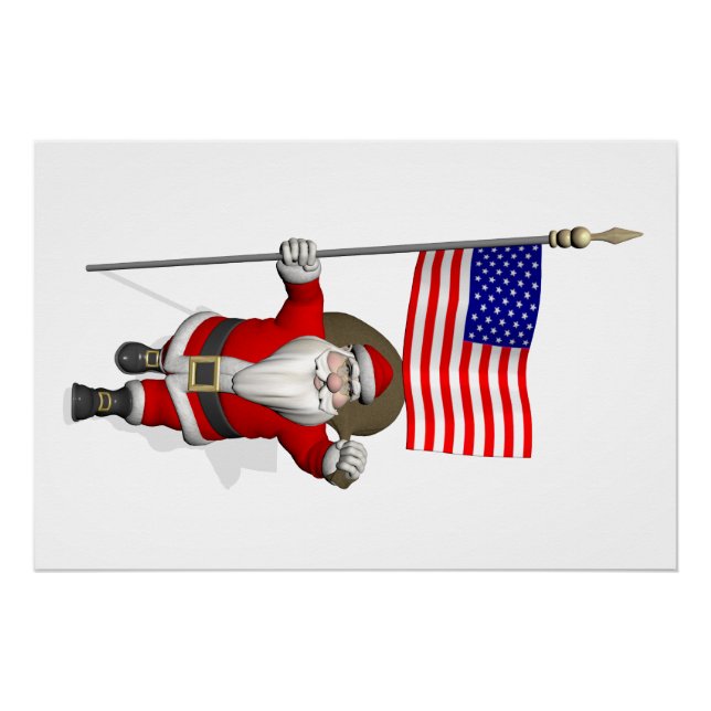 Póster Papá Noel con bandera de estrellas (Anverso)