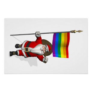Póster Papá Noel con bandera del Orgullo Gay