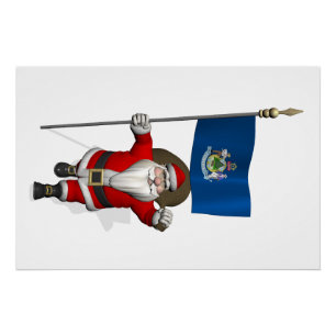 Póster Papá Noel con Enseña de Maine