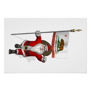Póster Papá Noel con Estandarte de California