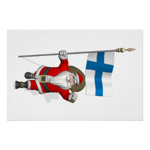 Póster Papá Noel Con Estandarte De Finlandia Suomi