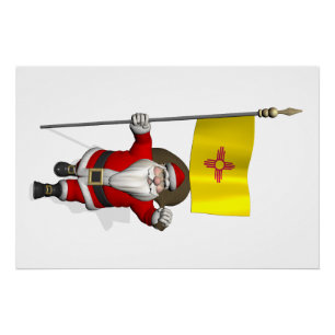 Póster Papá Noel con Estandarte de Nuevo México