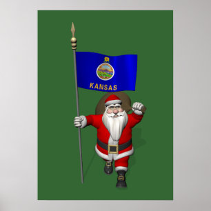 Póster Papá Noel con la bandera de Kansas