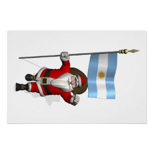 Póster Papá Noel con la bandera de la Argentina