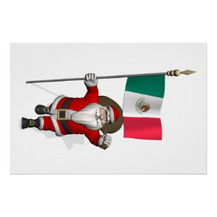Póster Papá Noel con la bandera de México