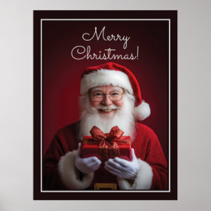 Póster Papá Noel con un regalo diseño de Navidad