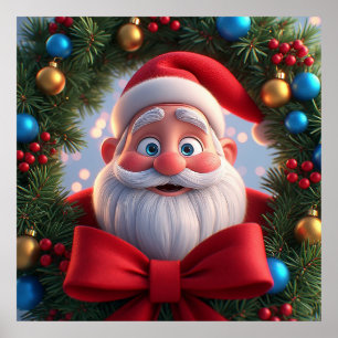 Póster Papá Noel de dibujos animados festivos de Navidad
