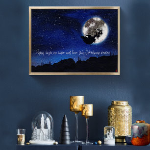 Póster Papá Noel de La Noche Estrellada volando con renos