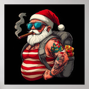 Póster Papá Noel de Navidad con tatuajes Street Rebel