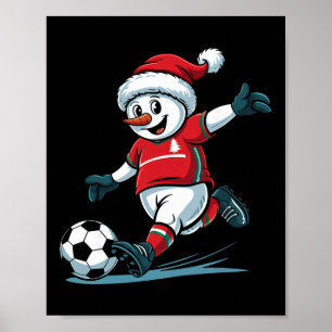 Póster Papá Noel de Navidad Muñeco de Nieve Jugando Fútbo