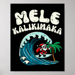 Póster Papá Noel de surf de Navidad Mele Kalikimaka Xmas