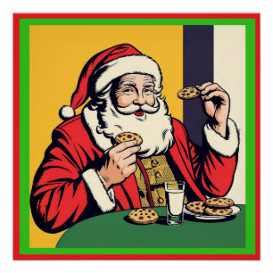 Póster Papá Noel disfrutando de un snack