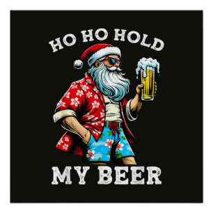 Póster Papá Noel divertido con gafas de sol y cerveza de 