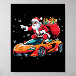 Póster Papá Noel Divertido Conduciendo Coche Srt Pijama D
