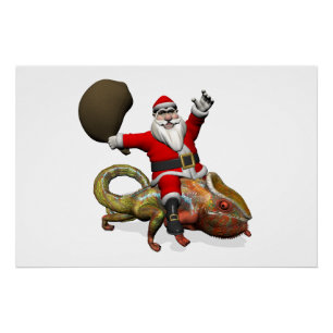 Póster Papá Noel Divertido En Un Camaleón Pantera Enorme