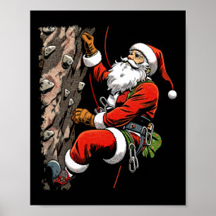 Póster Papá Noel divertido escalada en roca Navidad Xmas 